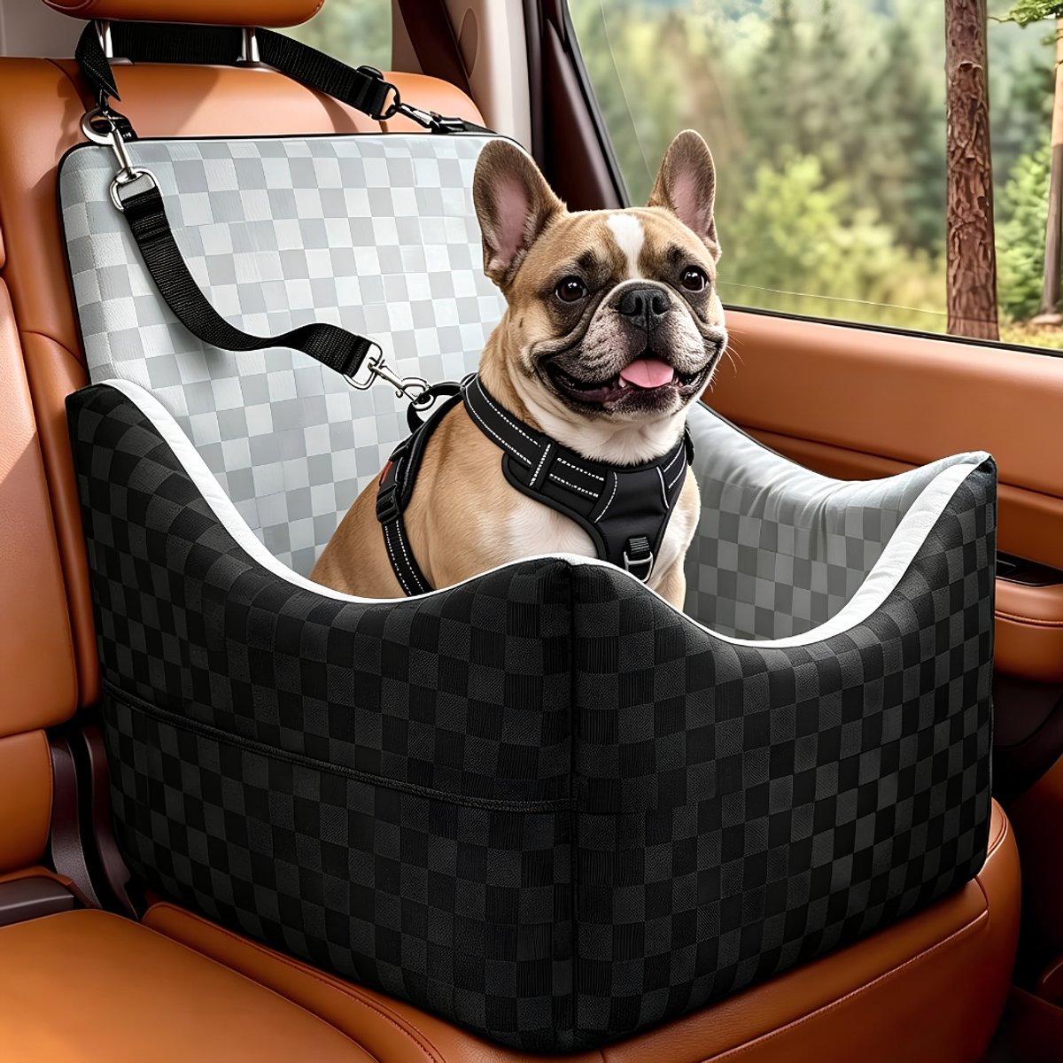 Lìon® Hondenmand Auto - Hondenmand Auto Achterbank - Autostoel Hond - Zwart - 48cm x 46cm x 47cm