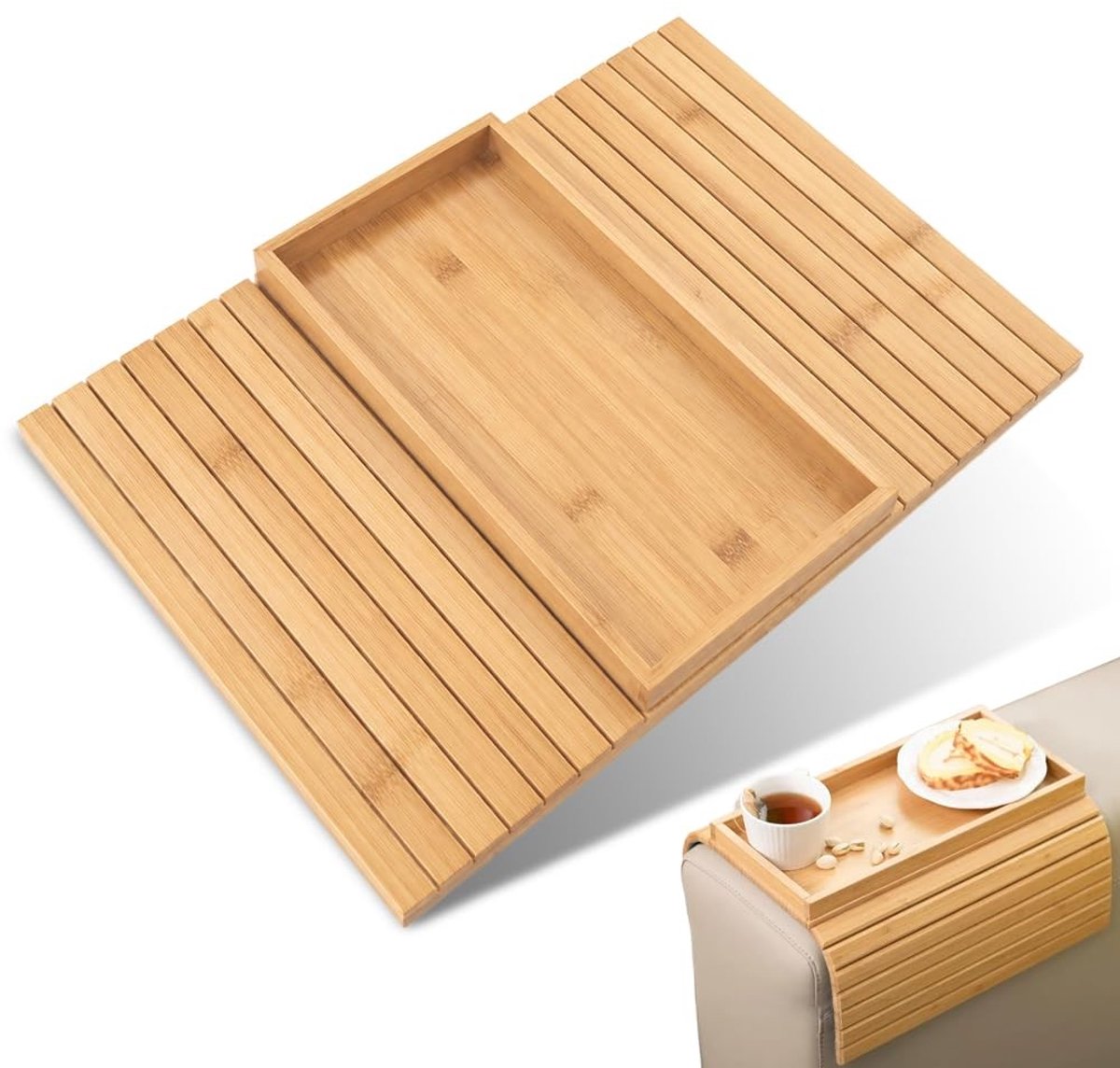 SolidKeus - Bamboe Sofadienblad met Armleuning, Opvouwbaar