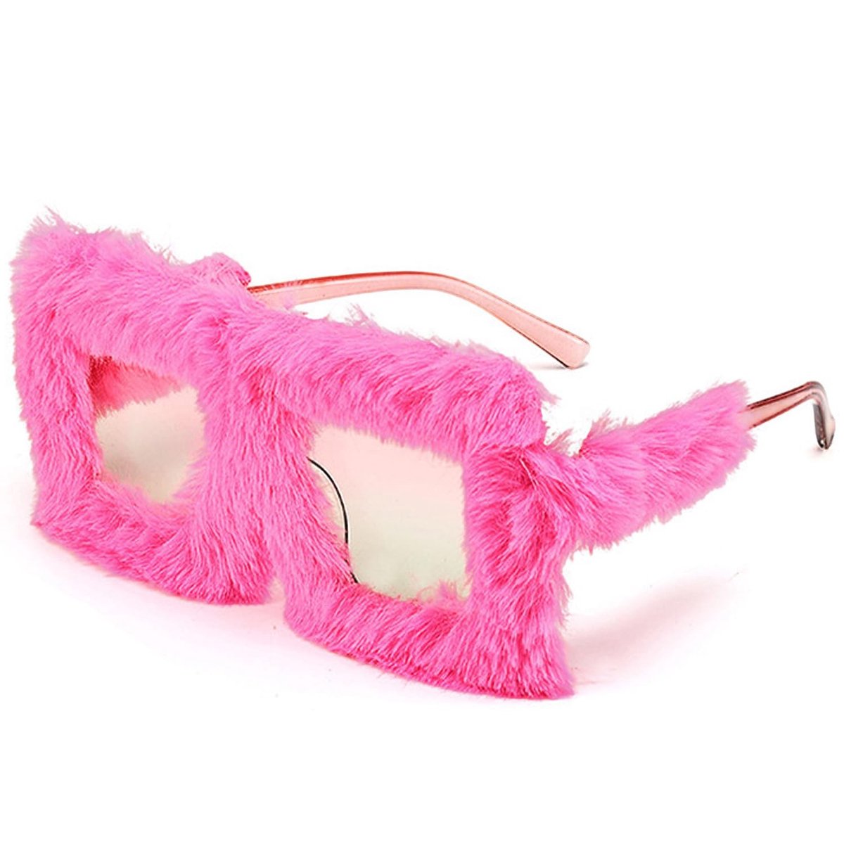 SolidKeus - Roze Fluffy Vierkante Zonnebril voor Feesten