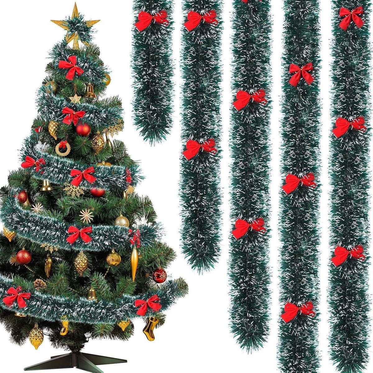 SolidKeus - 5m Lange Kunstkerstguirlande met Rode Strikken