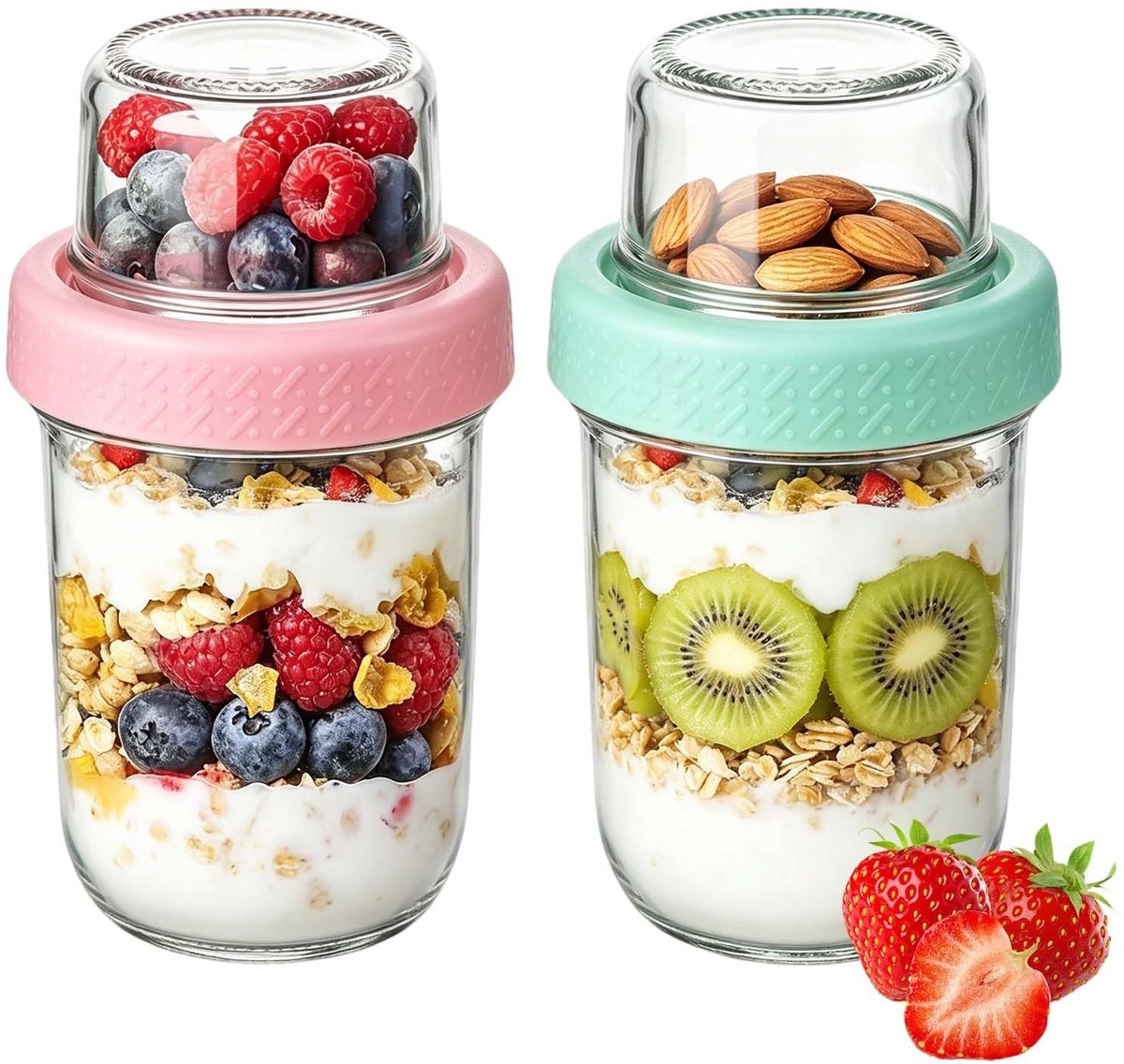 SolidKeus - Set van 2 Dubbelwandige Yoghurtpotjes van Glas