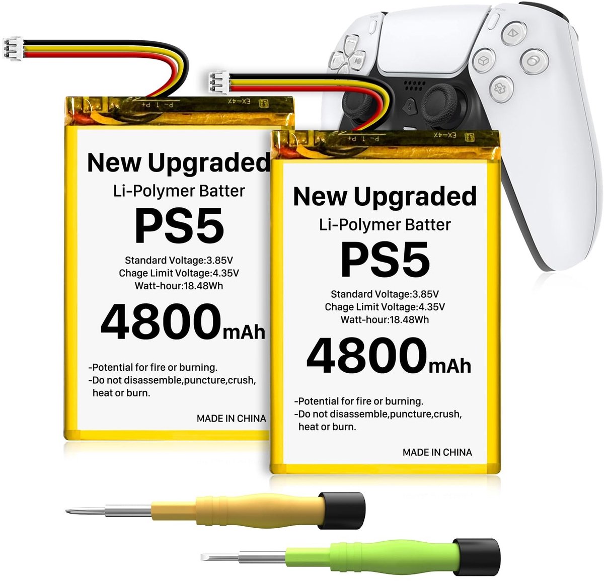 SolidKeus - Set van 2 Vervangende Batterijen voor PS5 Controller 4800 mAh