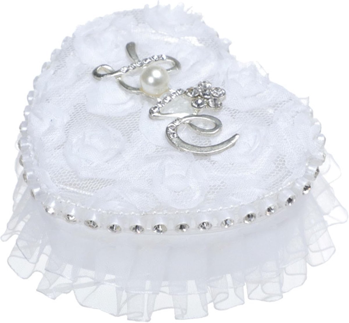 Hartenvormige Ringkussen voor Trouwen, Wit 15x20 cm, Luxe Pluche, Perfect voor Huwelijksceremonies en Aanzoeken