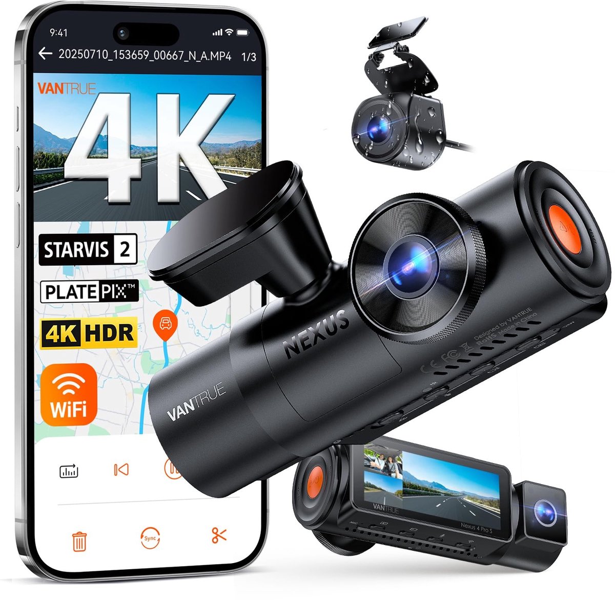 SolidKeus - 3-Kanaals Dashcam 4K met IR Nachtzicht en GPS