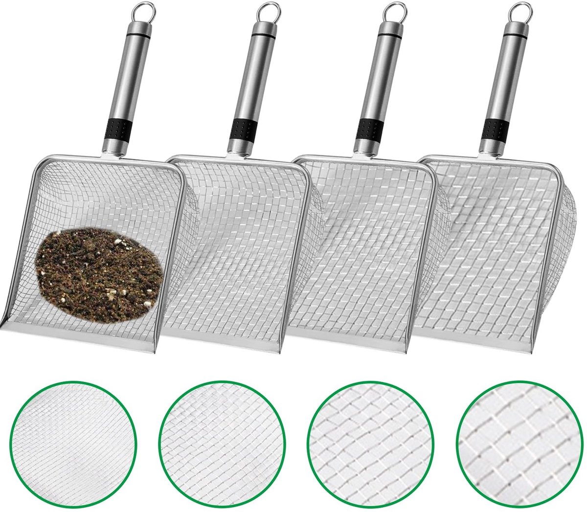 SolidKeus - Set van 4 Tuinsieves, RVS, Verschillende Maat voor Compost en Aarde
