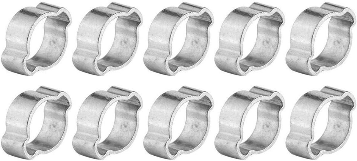 Hoge Kwaliteit Twee-Oor Slangklemmen, 10 Stuks Roestvrijstalen Klemmen voor Slangen, Ideaal voor Brandstof- en Waterleidingen (15-18mm)