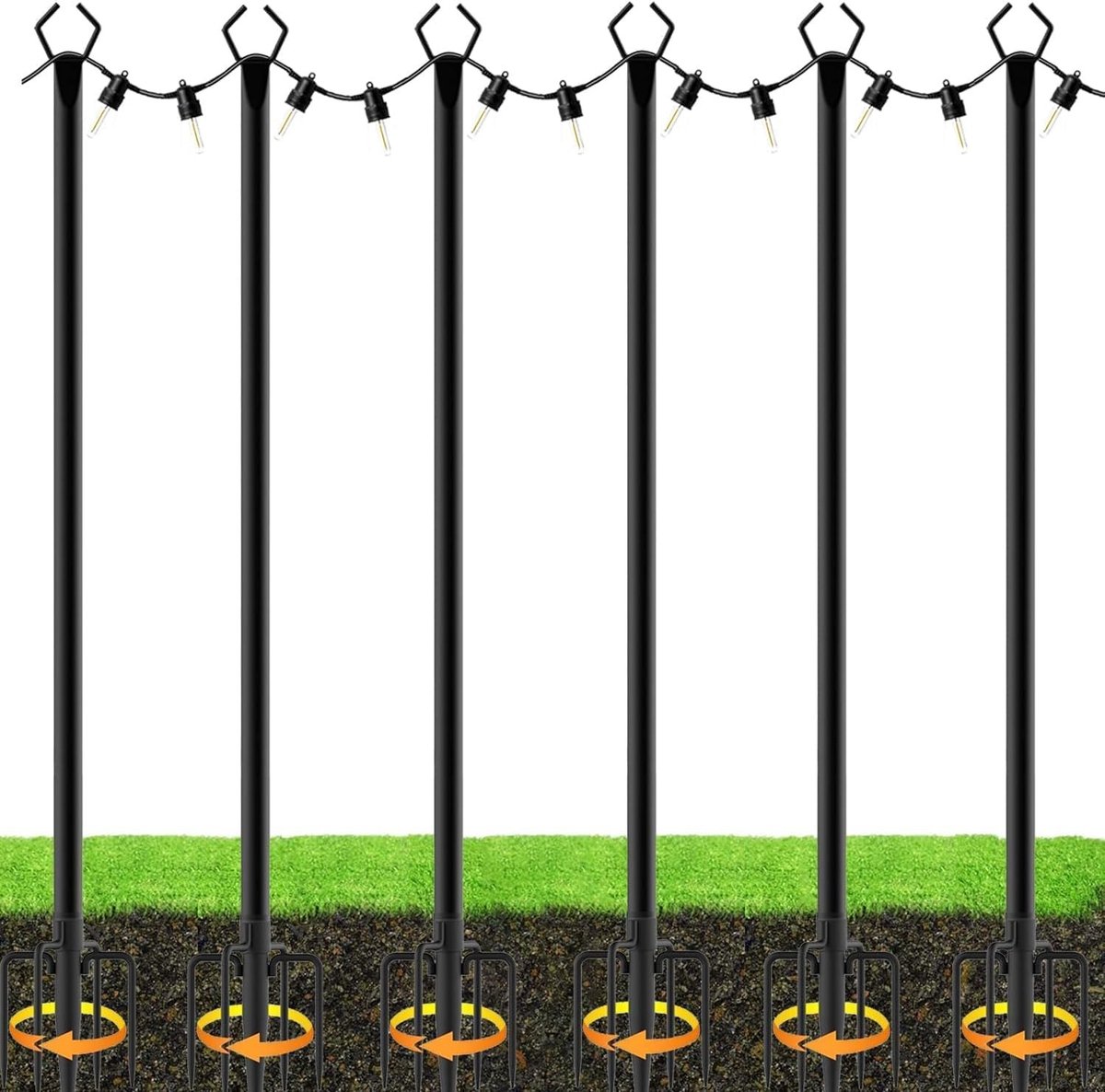 Set van 6 Buitenlichtpalen van Metaal met Haak voor Hanglampen in Tuin, Patio en Pergola