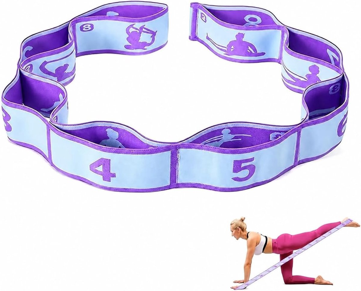 Yoga stretchband met 8 lussen | Elastische fitnessband van polyester en latex voor stretchen, pilates, dans en flexibiliteit, lichtgewicht en duurzaam