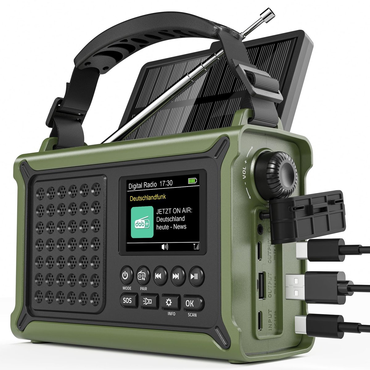 SolidKeus - DAB+/FM Noodradio met Handcrank en Solar Panel