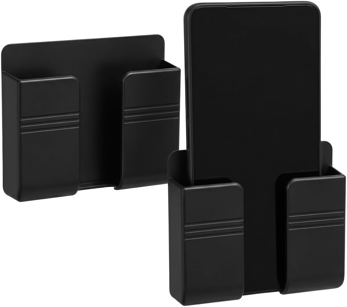 SolidKeus - Set van 2 Zwarte Wandhouders voor Mobiele Telefoon