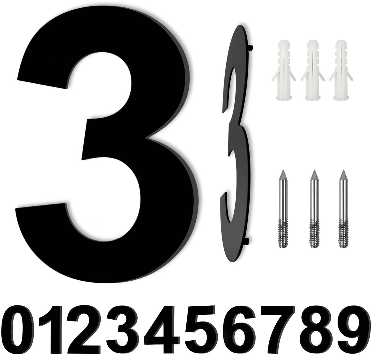 SolidKeus - Modern Huisnummer van RVS voor Buiten, 8 Inch (10 cm), Nummer 3