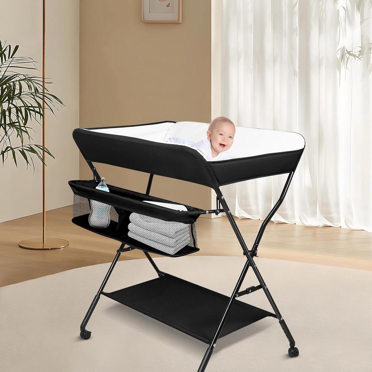 Baby Verschoontafel - Luier Commode - Baby Verzorgen - Inclusief Luierrek - 86 x 62 x 96 cm - Zwart