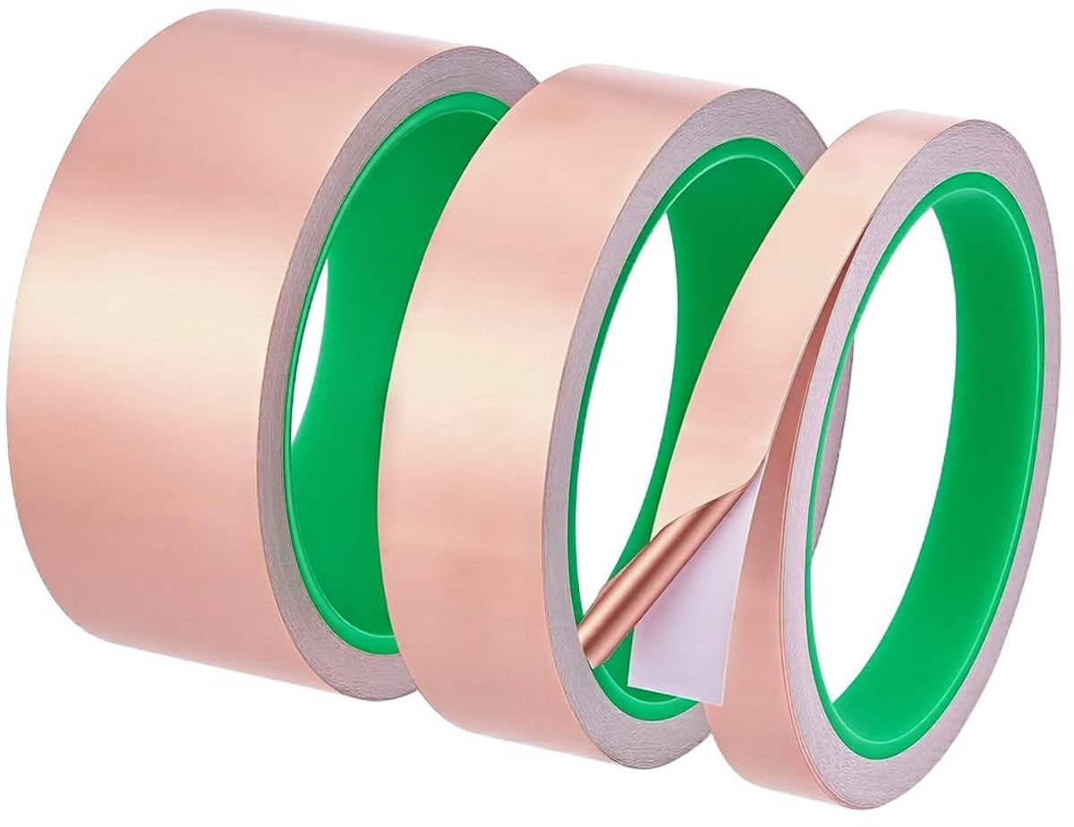 Dubbelzijdig koperfolietape 10 m - 3 stuks, voor EMI/RFI-afscherming, handwerk en aarding