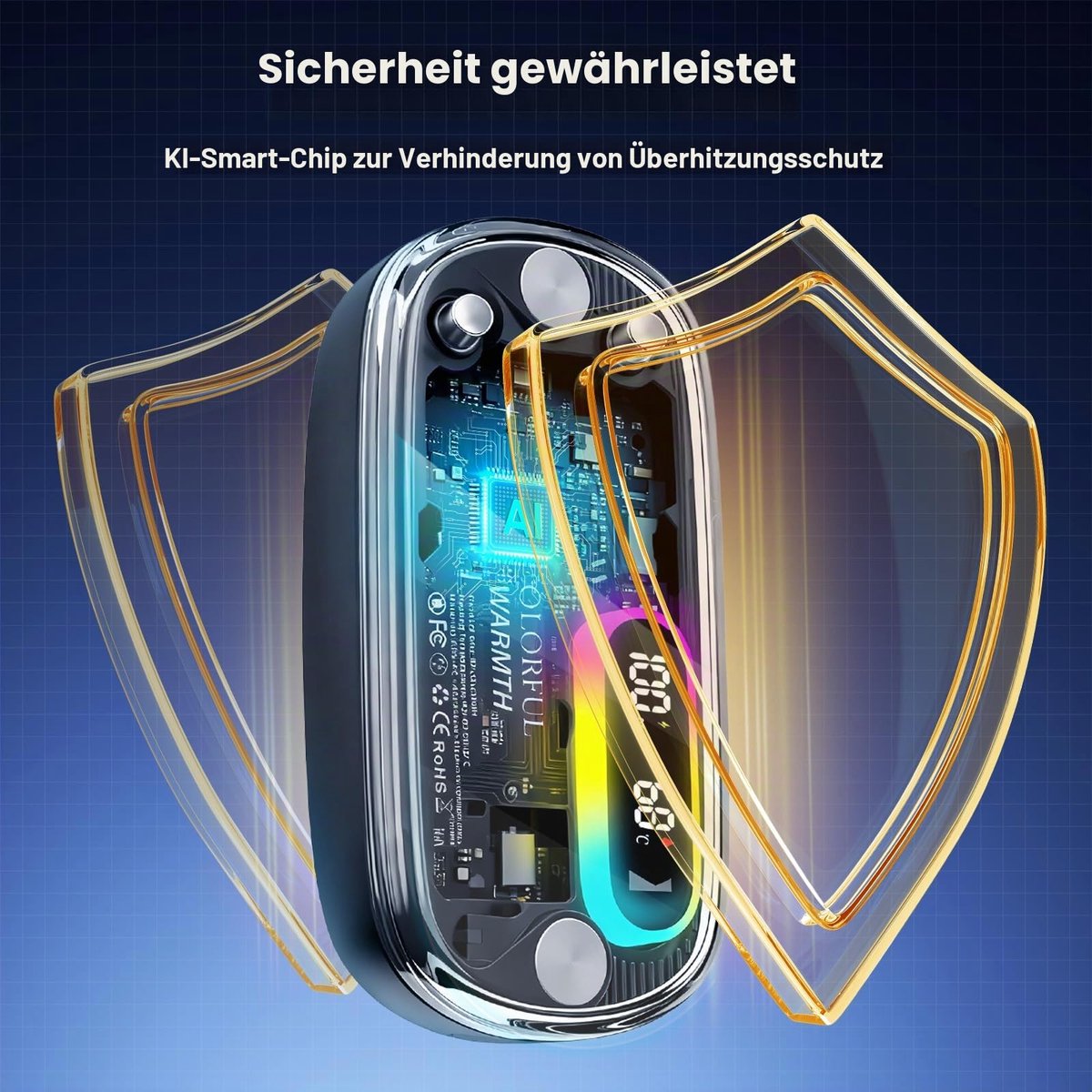 Namajunas - Elektrische hand warmer - 4 standen temperatuur regeling - Toont temperatuur en batterij percentage - Met RGB verlichting - Langdurige warmte - De perfecte winter musthave - Magnetisch handwarmer voor in de zak - Draagbare - Mini — cadeau in Gadgets - foto 7