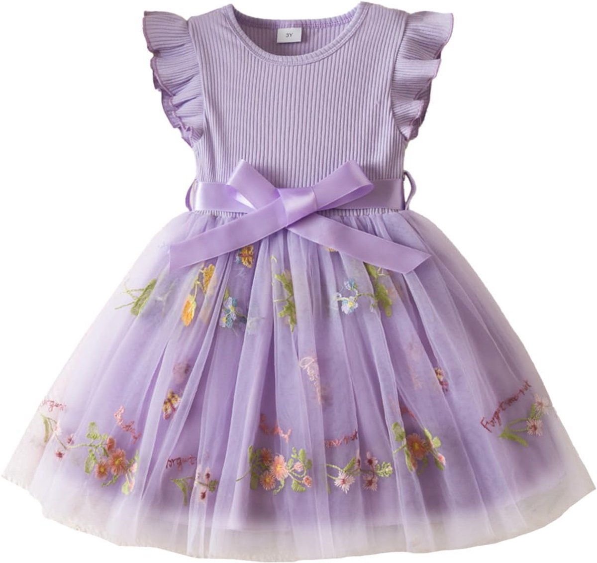 Tule-jurk voor peuters, meisjes, met ruches, mouwloos, bloemenborduurwerk, sterrenhemel, kleurverloop, babymeisjes, kleding