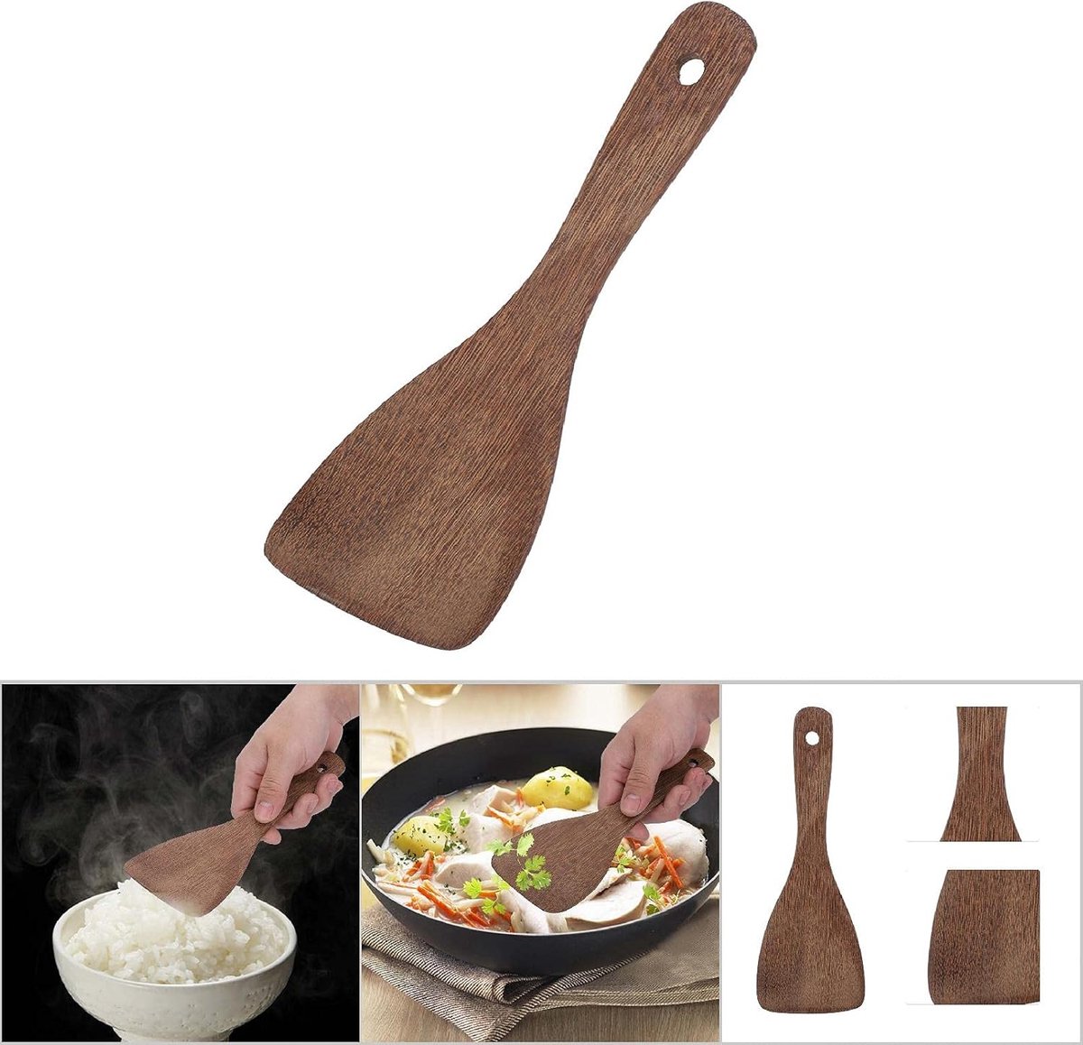 Houten Spatel Turner Set - Niet-giftige rijst- en Braadgerei voor Koken, Bakken en Meer Kleine Platte Spatel met Korte Handgreep (Schuine mond)