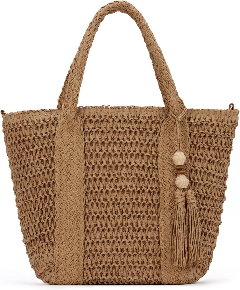 Dameshandtas, zomer, vakantie, geweven tote kwast, stro, tas, strandtas, geweven stro, schoudertas