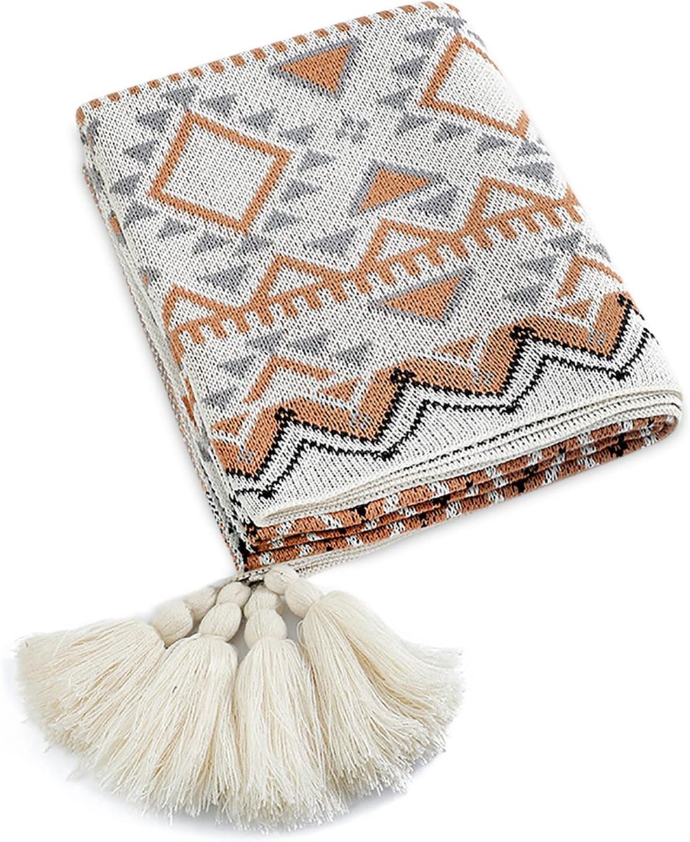 Gebreide deken vintage kwastje bohemien etnische stijl geometrisch patroon gezellige fauteuil cover warme gooit voor bank bank bed sjaal deken 170x130cm