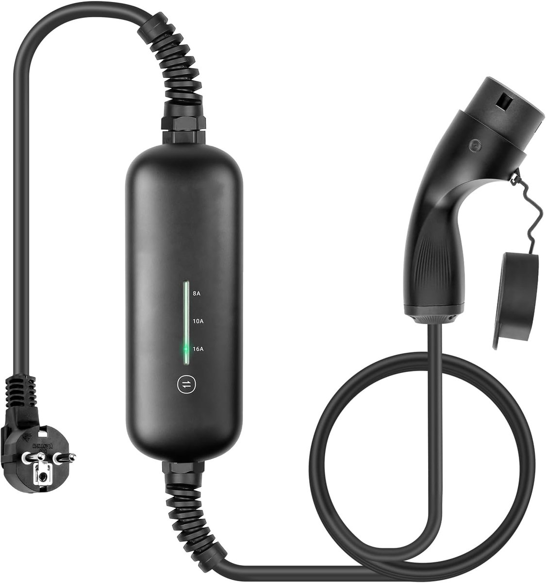 3,6 kW, draagbare wandbox, 8/10/16 A, oplader voor elektrische auto, met Schuko-stekker, type 2 EV, oplader (IEC 62196-2), eenfasig, bestuurbaar laadstation met EV/PHEV
