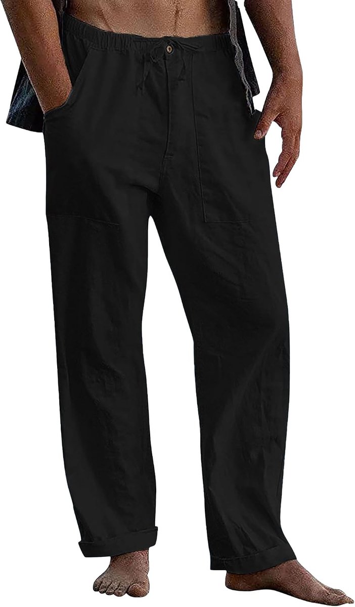 Linnen broek heren zomer herfst losse casual linnen broek met zakken elastische tailleband