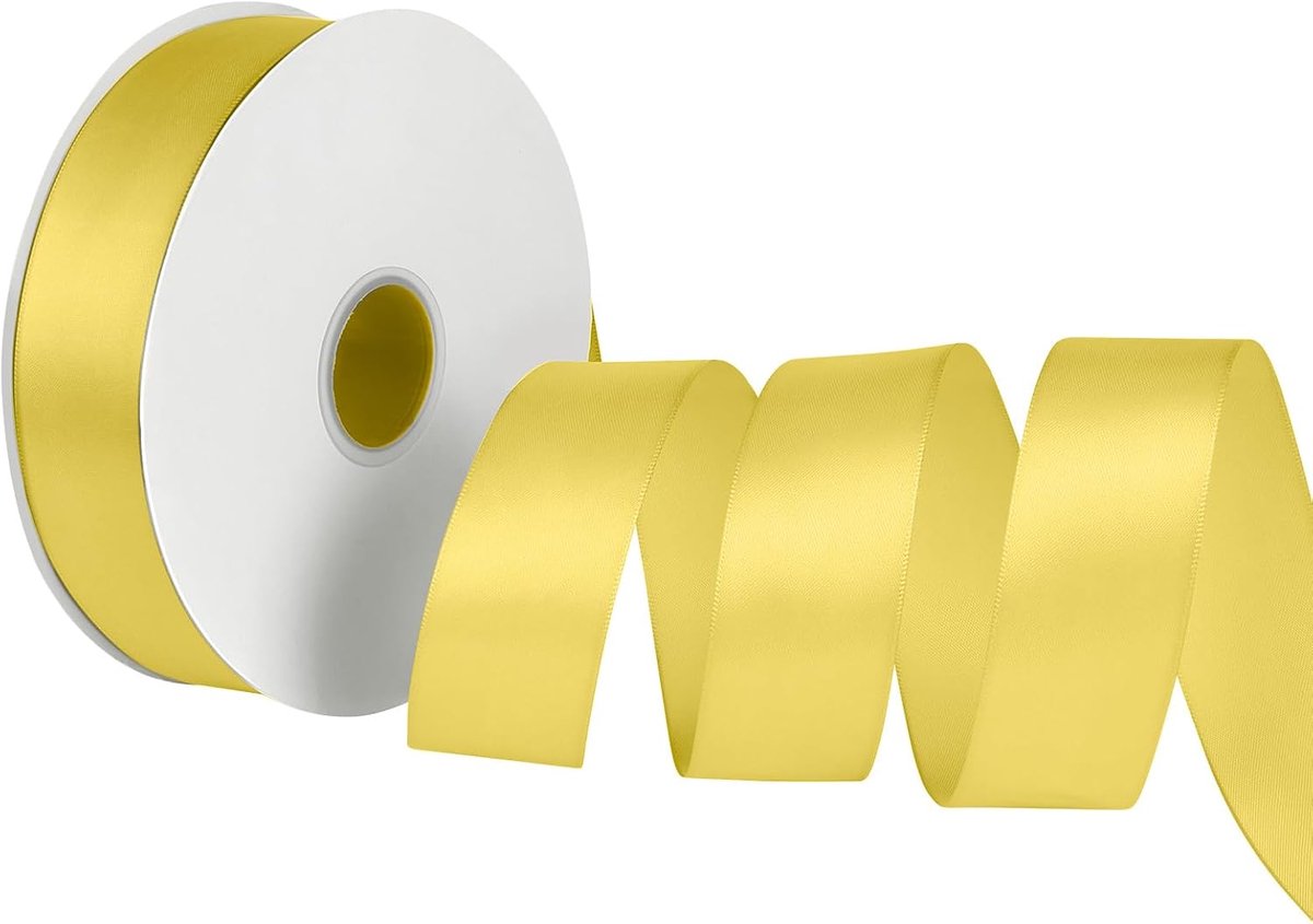 Lint met strik Hellegeel, Dooozy 38 mm 91 m geschenklint decoratief lint, stoffen lint voor het verpakken van geschenken, Kerstmis, bruiloft, decoreren