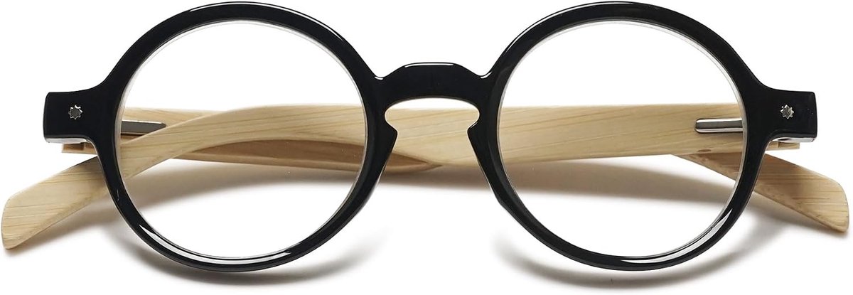 Retro leesbril, rond, voor dames en heren, leeshulp, klein, vintage, houten beugel, zichthulp, zonder blauwlichtfilter, bril met sterkte