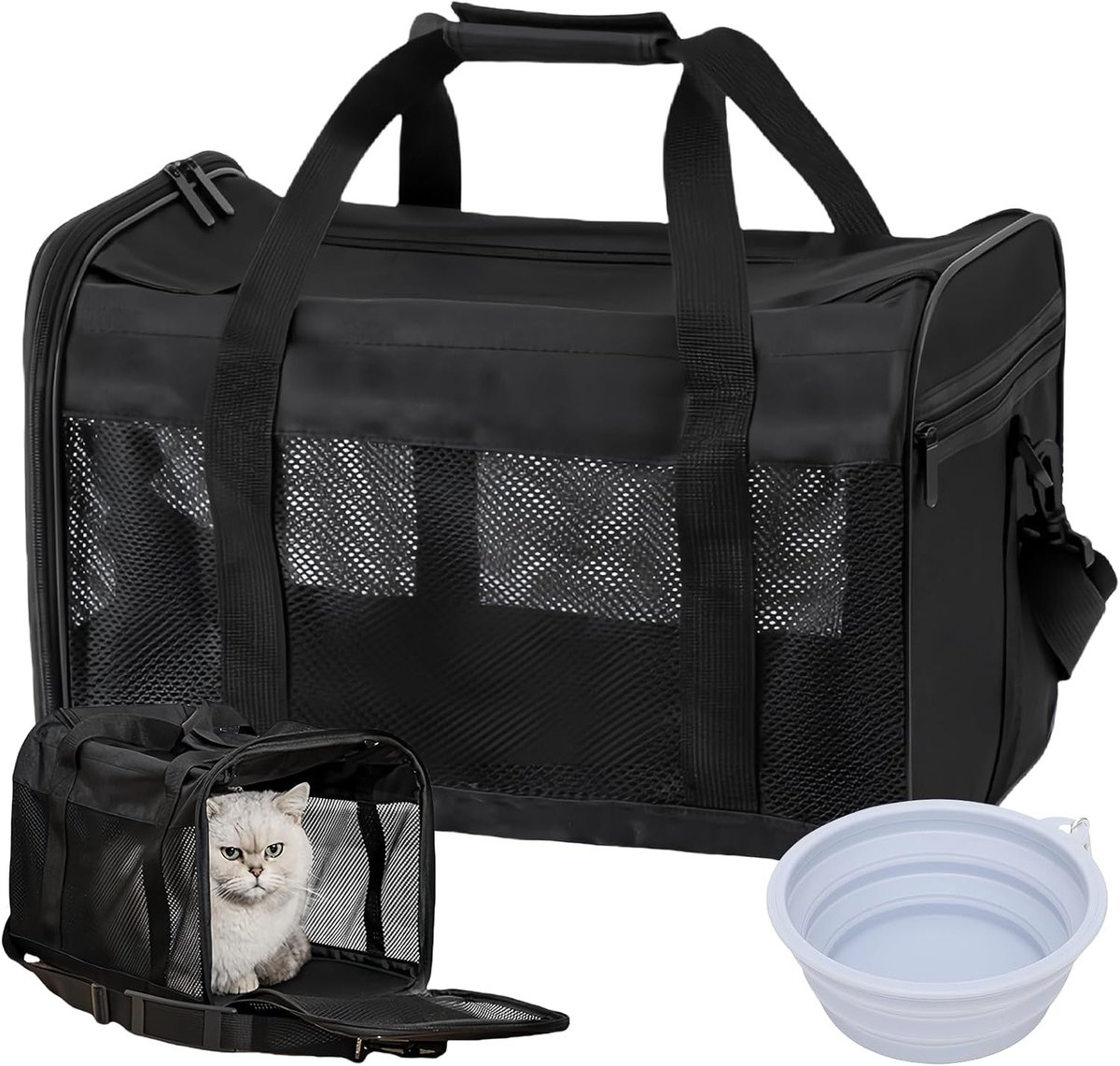 Kattenkooi transport - Zwart - 42 x 27 x 28 cm - Opvouwbare Oxford Doek Transportbox - Voor Katten en Kleine Huisdieren