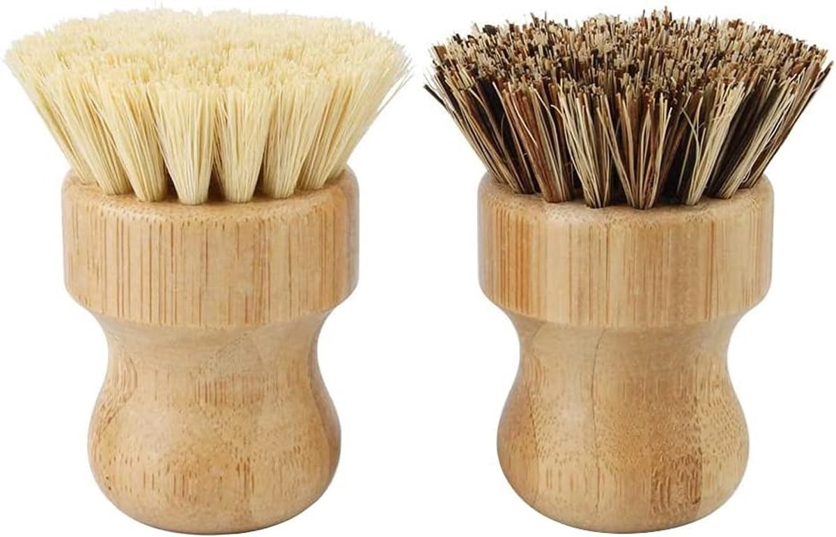 Set van 2 Natuurlijke Bamboe Afwasborstels voor Groenten en Keukengerei, Ideaal voor Huishoudelijke Reiniging en Badkamergebruik