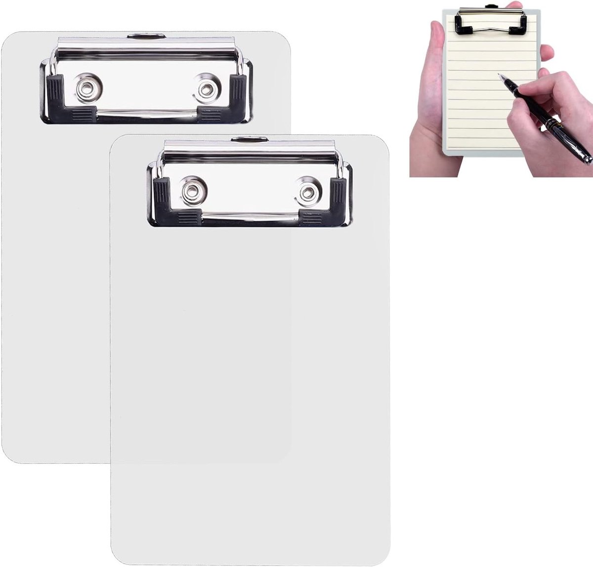 Mini Clipboard 10 x 15 cm - Plastic Klemboard met Pennenhouder voor Notities en Bonnen (Wit, Set van 2)