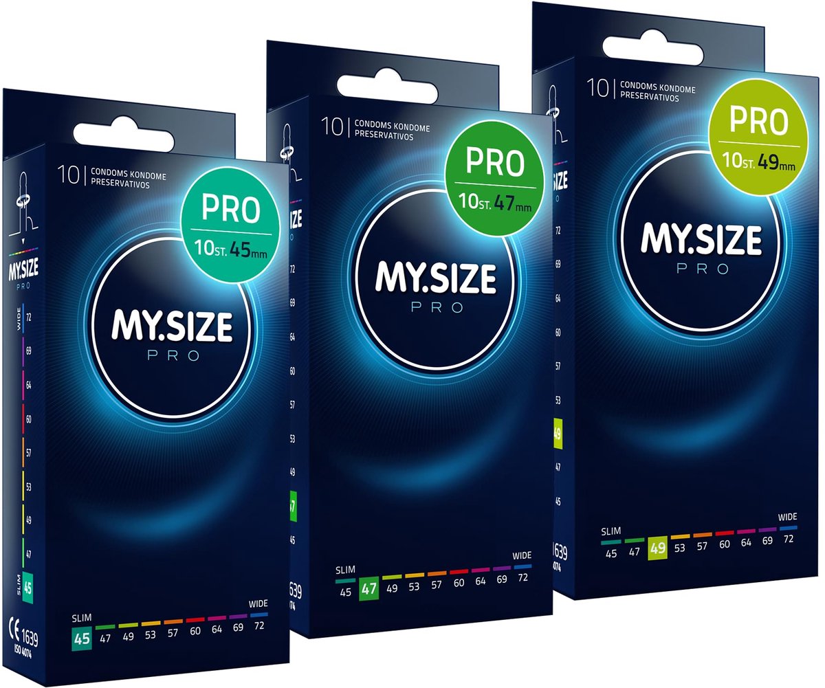 MY.SIZE PRO Condoom maat 0,1,2-45,47,49 mm, 3x10 condooms - pasvorm en een geschikte maat voor iedereen
