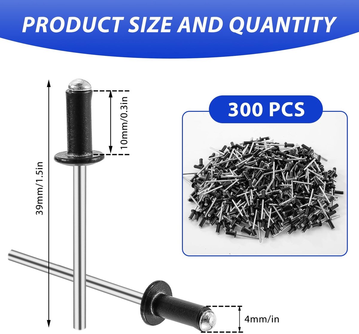 Omgoods - Set van 300 Aluminium Blindnieten van 4x10 mm