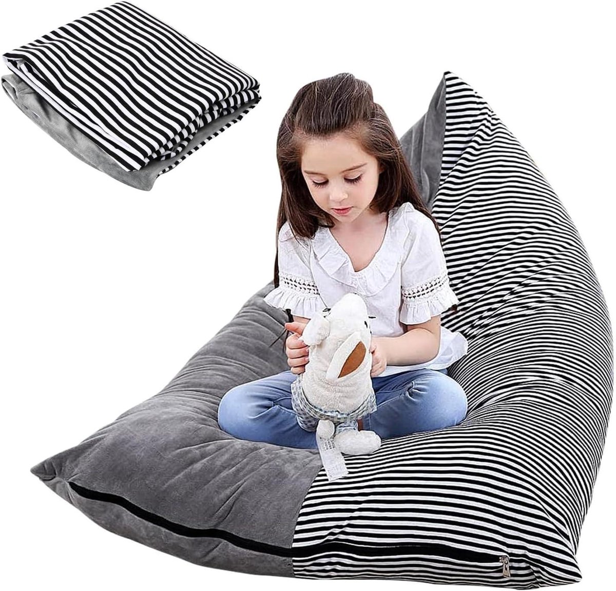 Zitzak Hoes - Opbergzak Speelgoed - Knuffels Opbergen - Multifunctioneel Ontwerp - 127 x 72 x 72 Cm - Gestreept