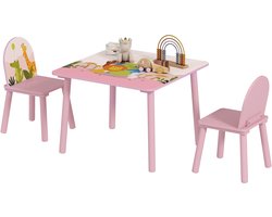 AIYAPLAY - Kindertafel en -stoelenset - MDF - 60 x 60 x 44 cm - Roze