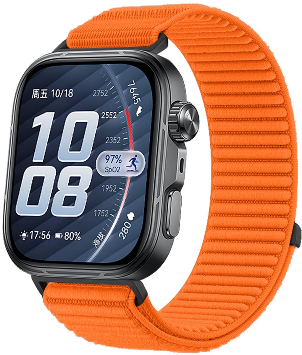 By Qubix - Nylon ribbelbandje - Oranje - geschikt voor Huawei Watch Fit 5 / 4 / 3