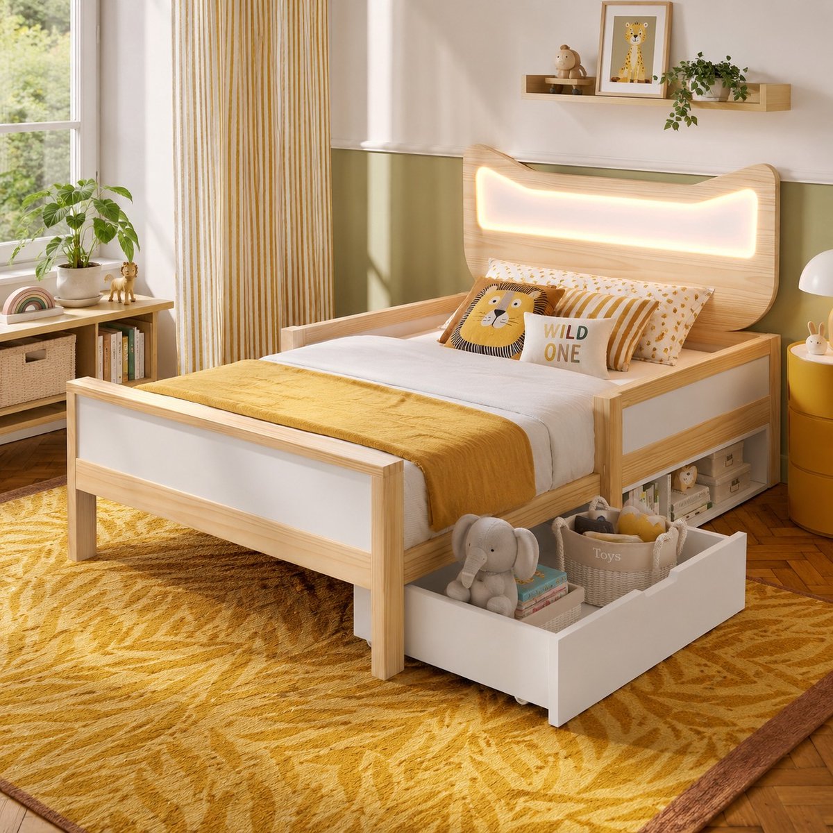 Bedframe - 90x200 Cm - Bed - Met Lattenbodem - Met Opbergruimte - LED - Wit - Zonder Matras