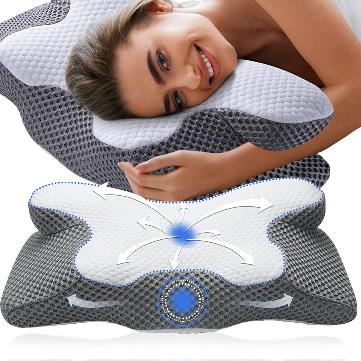 Ergonomisch kussen met 2 poten, anti-allergisch