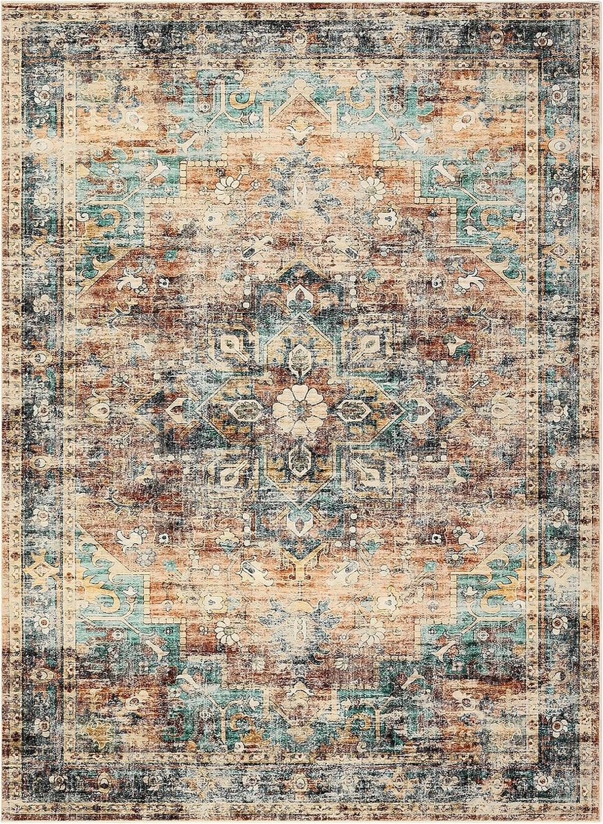 Perzisch Vloerkleed - Wasbaar Antislip Fluweelzacht - Groen/Bruin - 160x230 cm