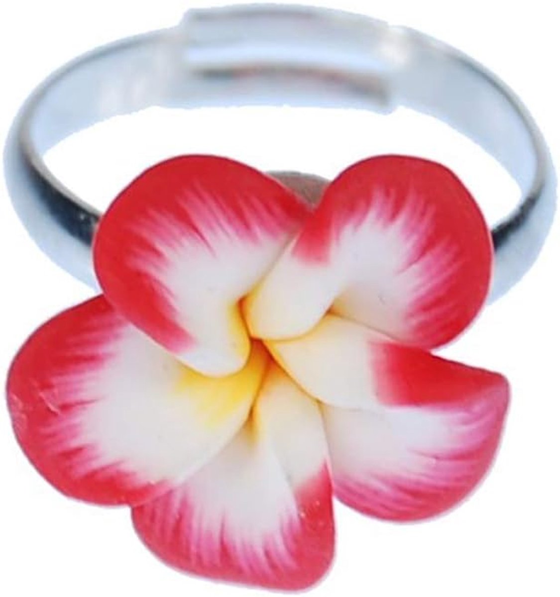 Bloemenring, ring, bloem, rood, geel, bloesem, plant, natuur, lente kawaii, handgemaakt modesieraad, vingerring met motief, verstelbaar, één maat, 20 mm, polymeerklei