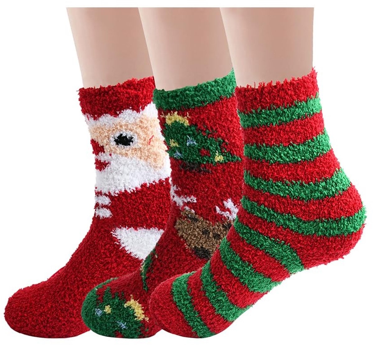 SolidKeus - 3 Paar Fleece Kerstsokken voor Koude Dagen