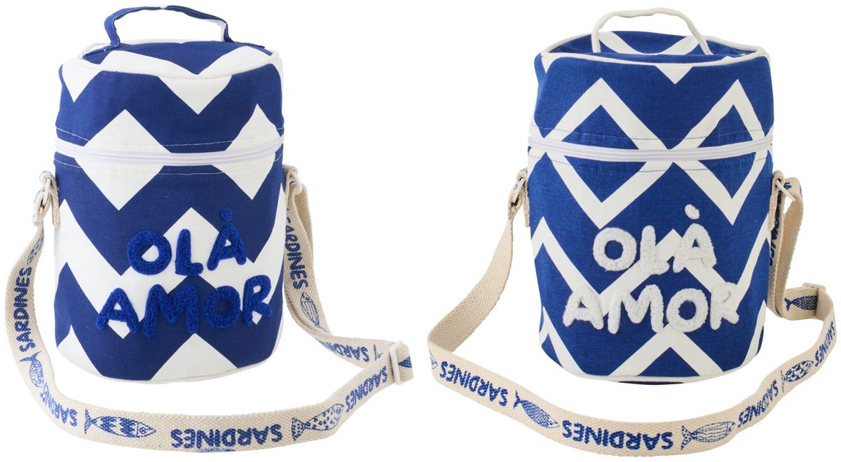 J-Line koeltas Ola Amor - katoen - wit/donkerblauw - set van 2