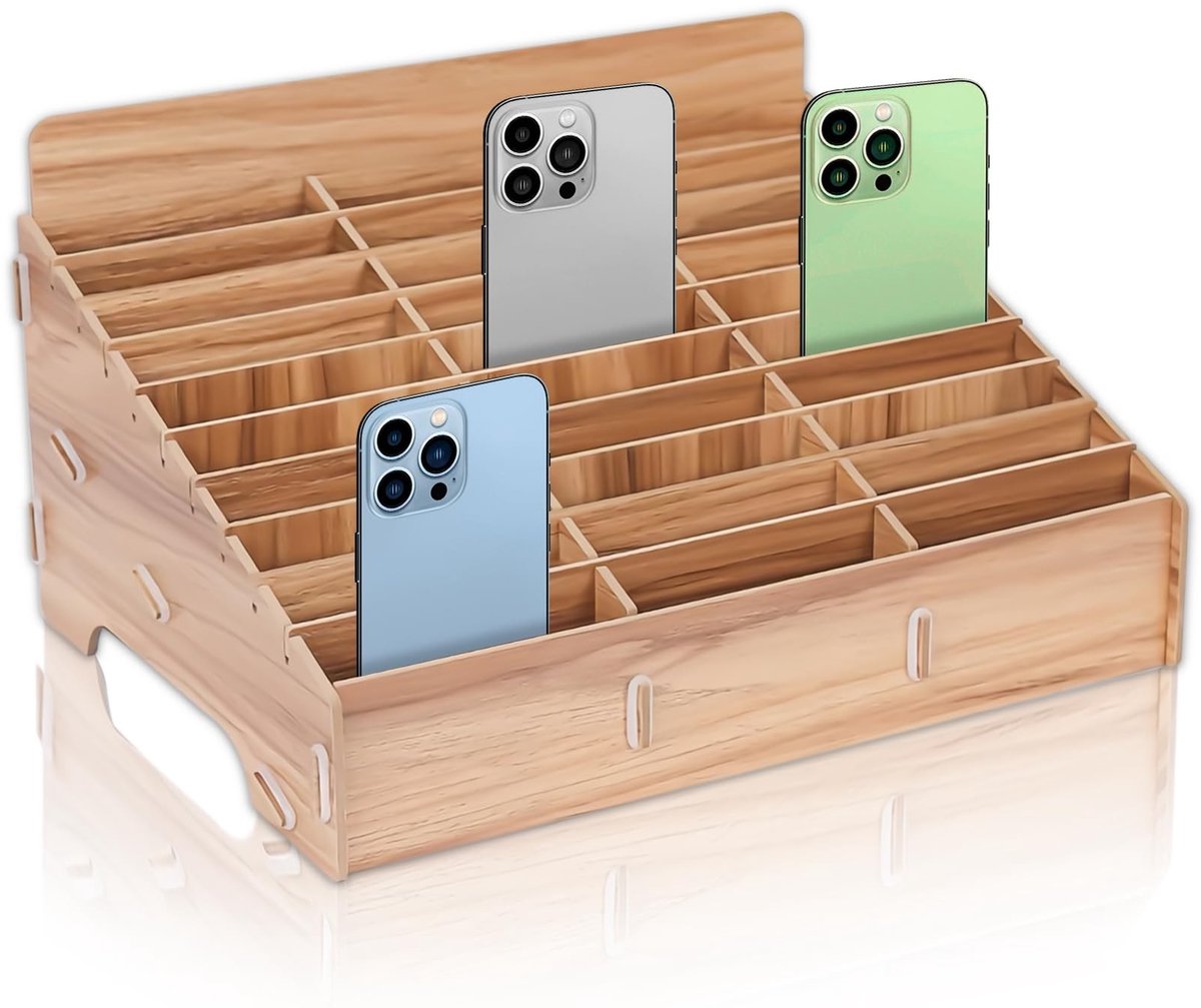 SolidKeus - Houten Opbergdoos voor Mobiele Telefoons met 30 Compartimenten