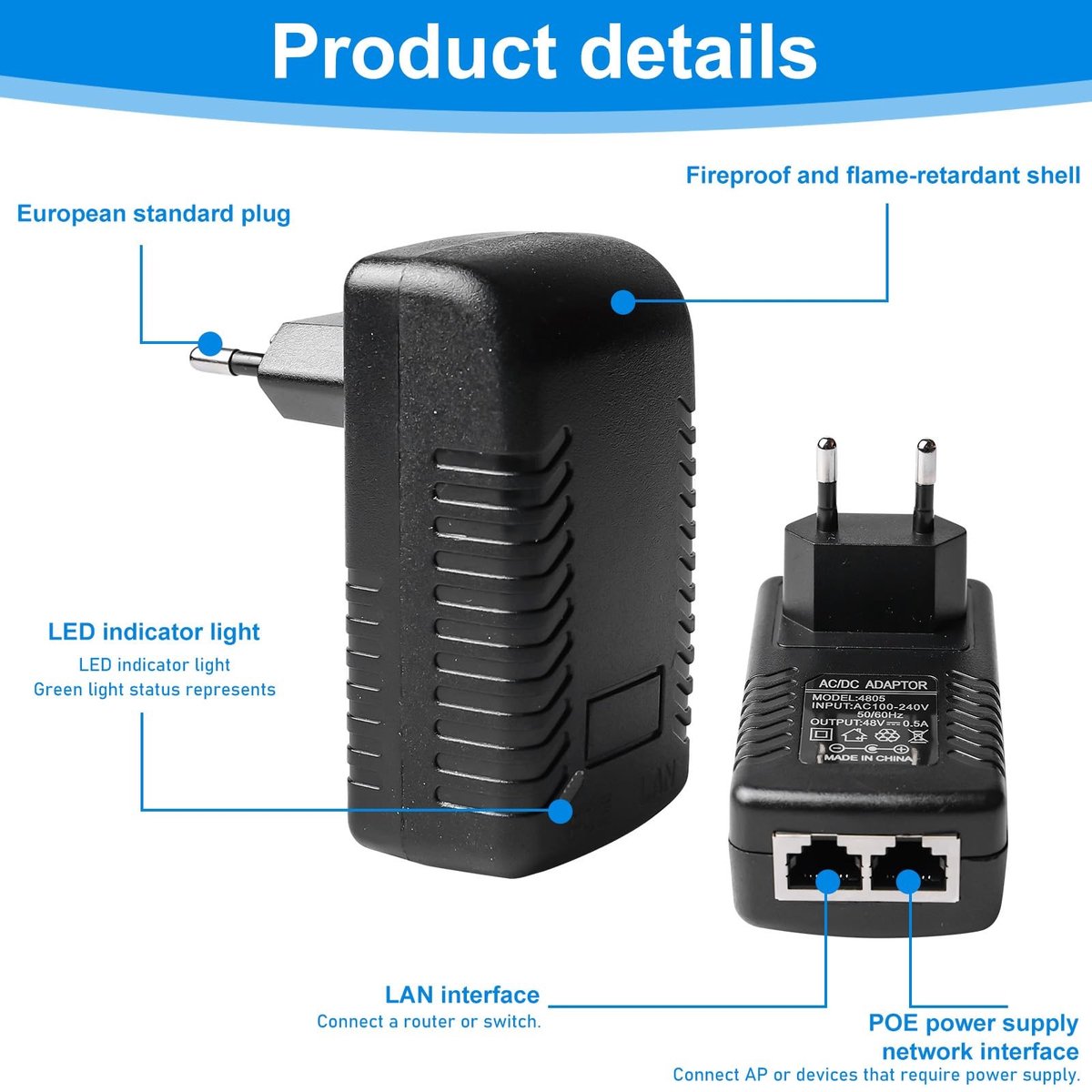 SolidKeus - PoE Injector 48V voor IP Camera's en VoIP Telefoons