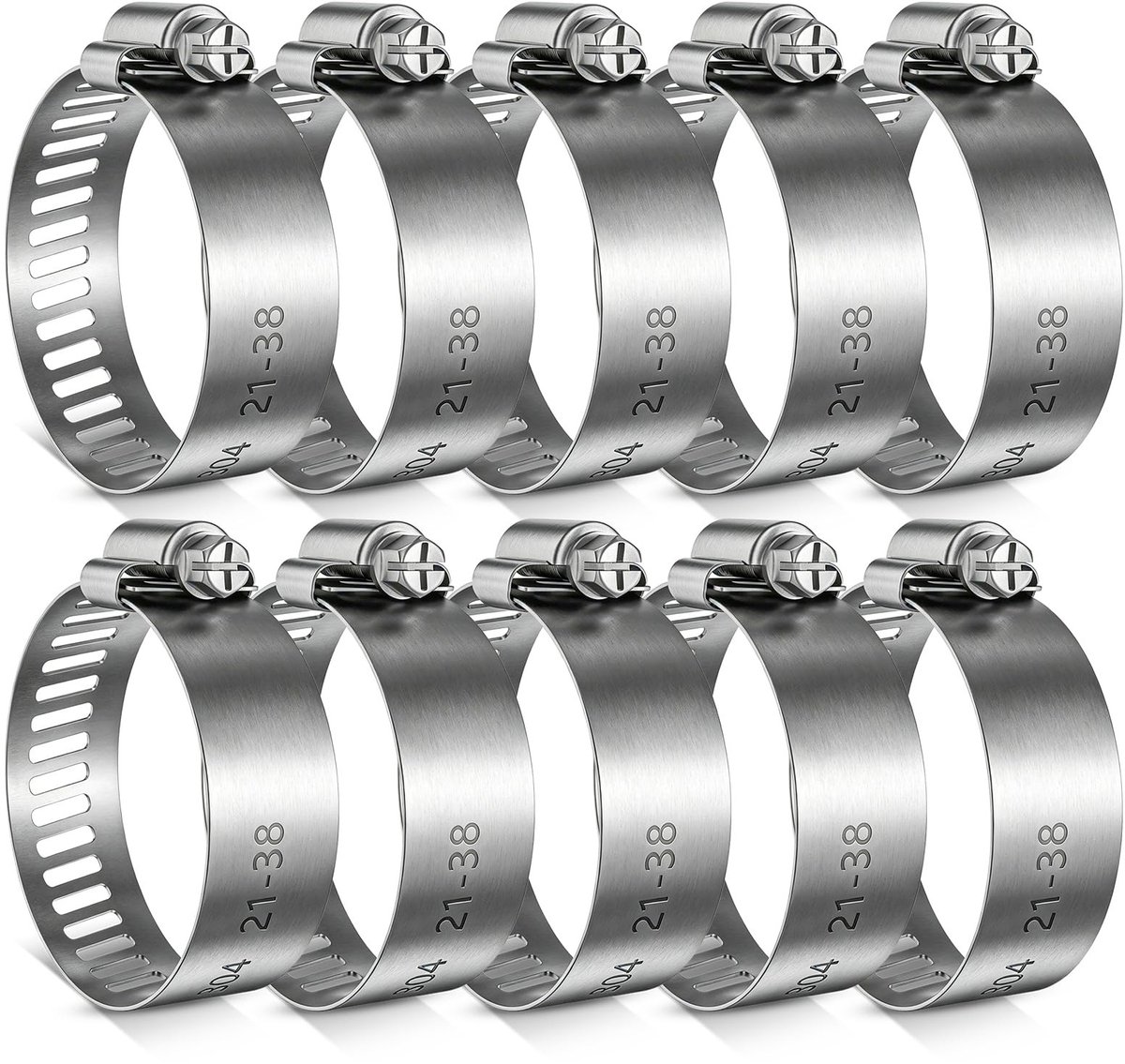 SolidKeus - Set van 10 RVS Slangklemmen, Spanbereik 21-38 mm