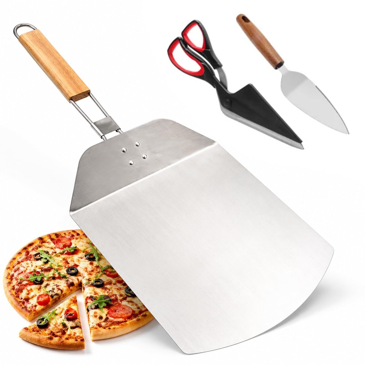 SolidKeus - Pizzaschil met Opvouwbaar Houten Handvat