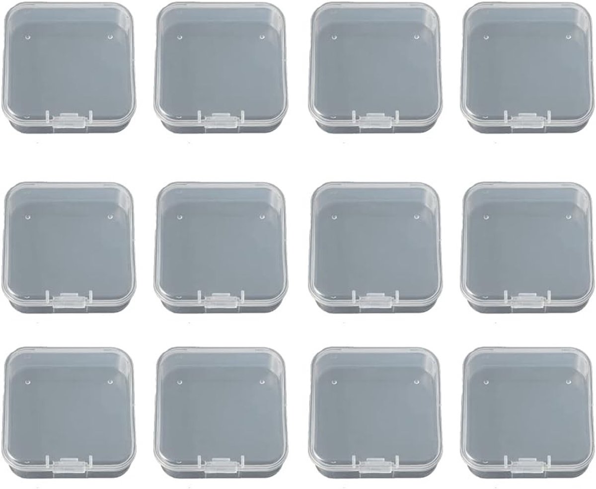 12 Stuks Plastic Opbergdozen met Deksel | Mini Plastic Box 5.5 x 5.5 x 2 cm, Transparant, Duurzaam en Ideaal voor Organiseren en Opslaan van Kleine Voorwerpen