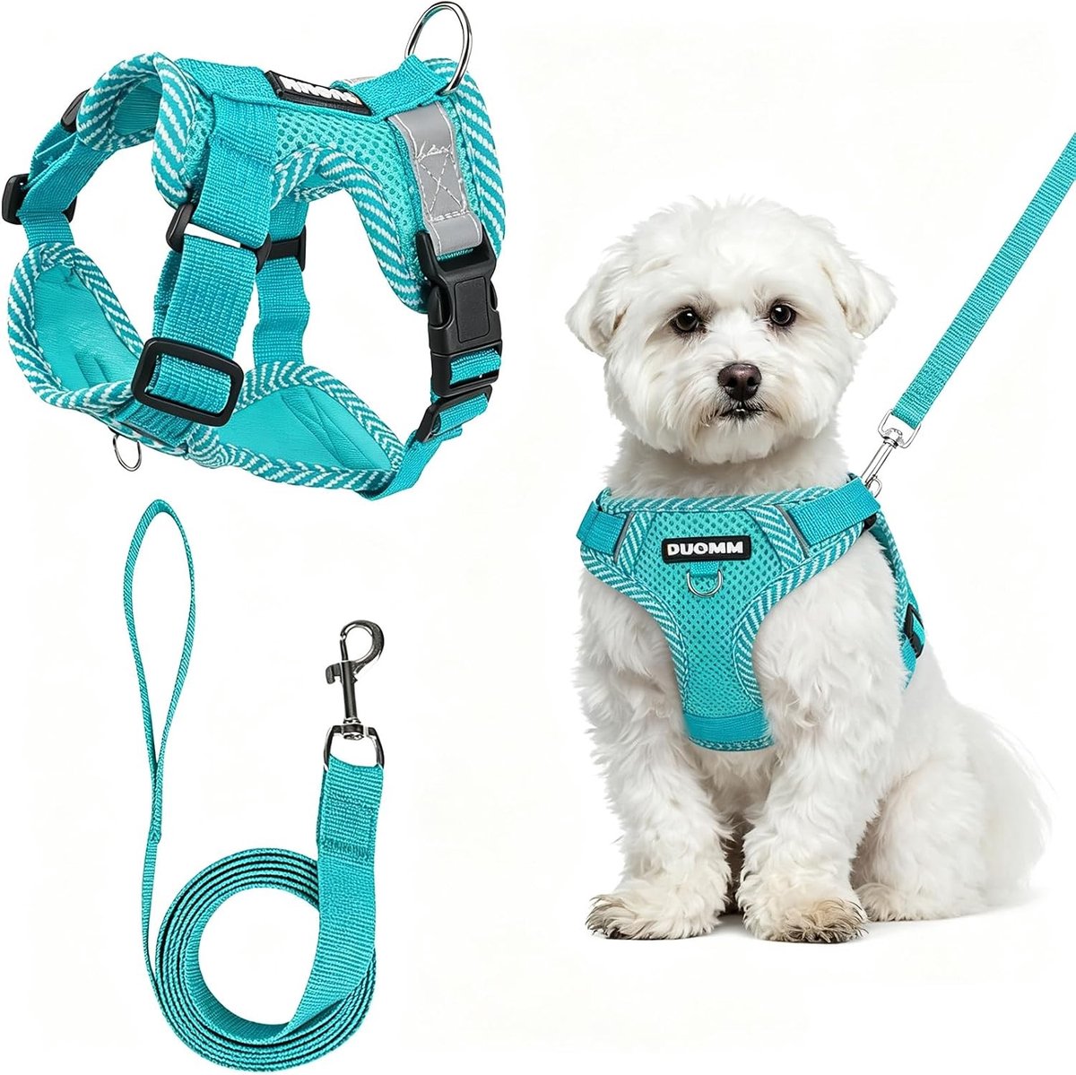 Verstelbaar en Ademend Hondentuig met Leash, Antitrek Borsttuig voor Kleine en Middelgrote Honden, Veilig en Comfortabel met Reflecterende Strepen