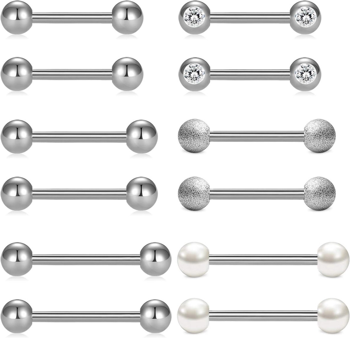 14G Tong Bars Ring Set 12/14/16/18mm Roestvrij Staal Rechte Barbell Piercing Sieraden, Roestvrij staal, Titaniumstaal, Metaal, Staal