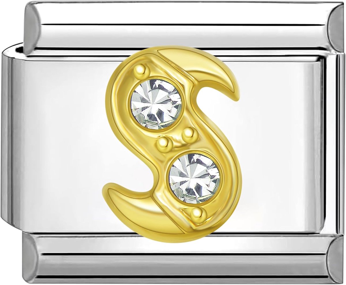 Italiaanse Schakel Bedel Module Roestvrij Staal Zirkonia goud Alfabeth letter S voor Italië charms schakels Armbanden