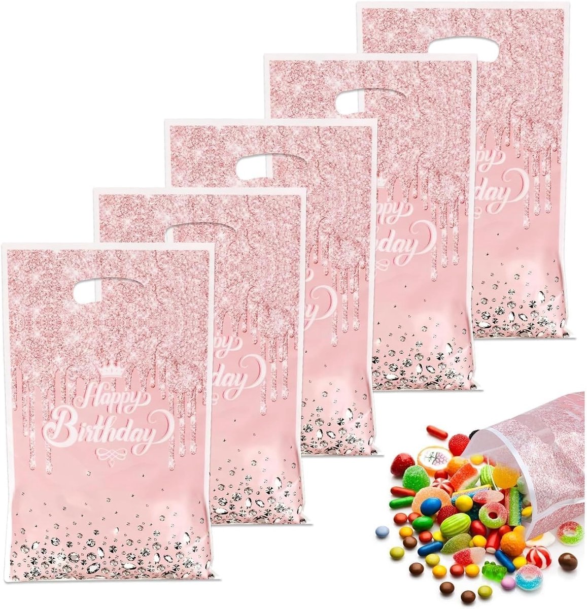30 geschenkzakjes voor verjaardag, Happy Birthday, voor kinderen, roze, snoep, koekjes, feest, voor jongens en meisjes, snoepzakjes, koekjes, zakjes