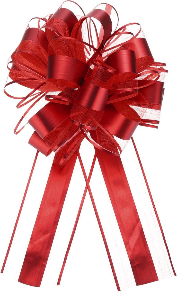 12 stuks, 28 cm, extra grote trekstrik, metalen geschenkverpakking, organza rood, voor bruiloftsmanden, kerstfeest